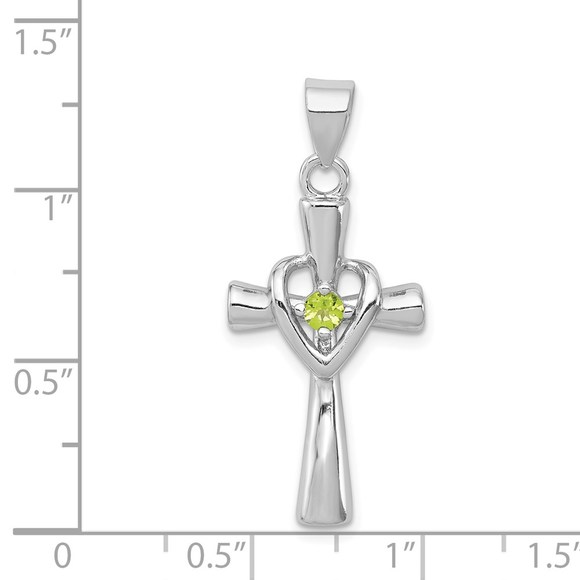 Sterling Silver  Peridot August Birthstone Heart Cross Ladies Charm Pendant - Picture 4 of 4